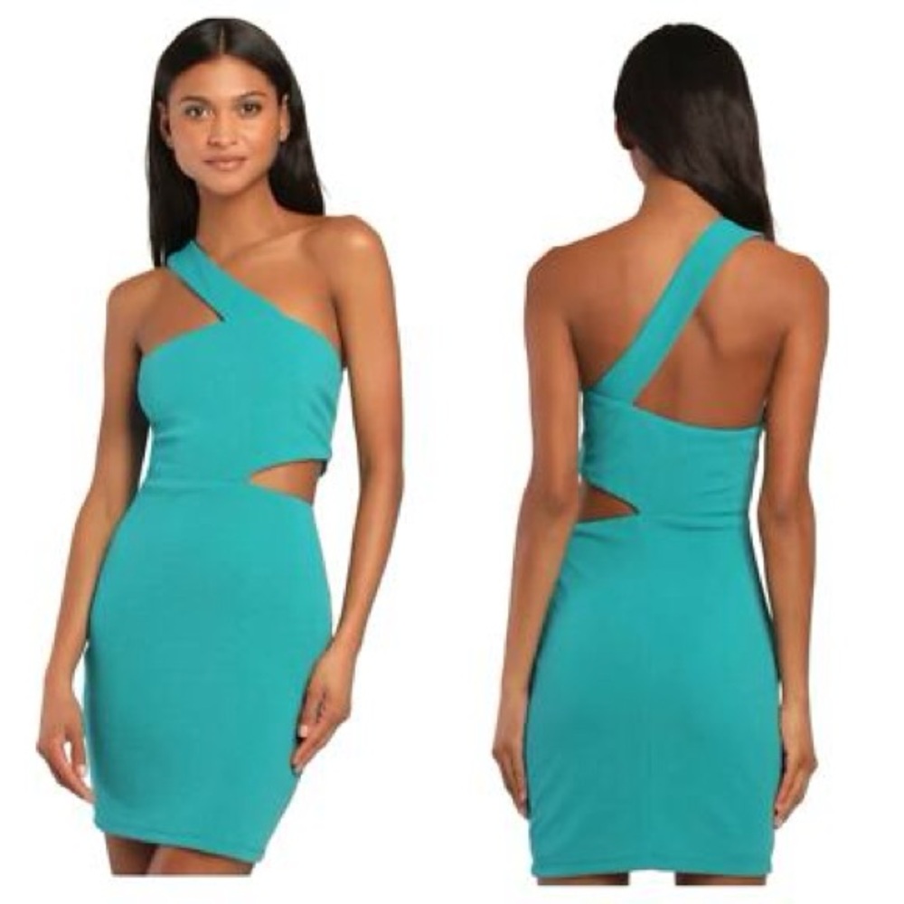 Lulu's One-Shoulder Teal Dress